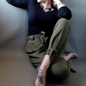 Grace Karin Olive Tie-Waist Trousers